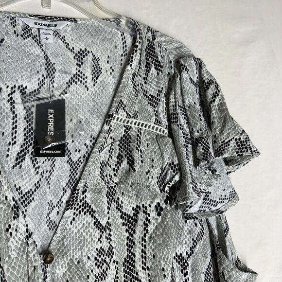 NWT Express Womens Blouse Snake Python Front Tie Ruffled Soft Rayon Top Size L - Picture 6 of 10